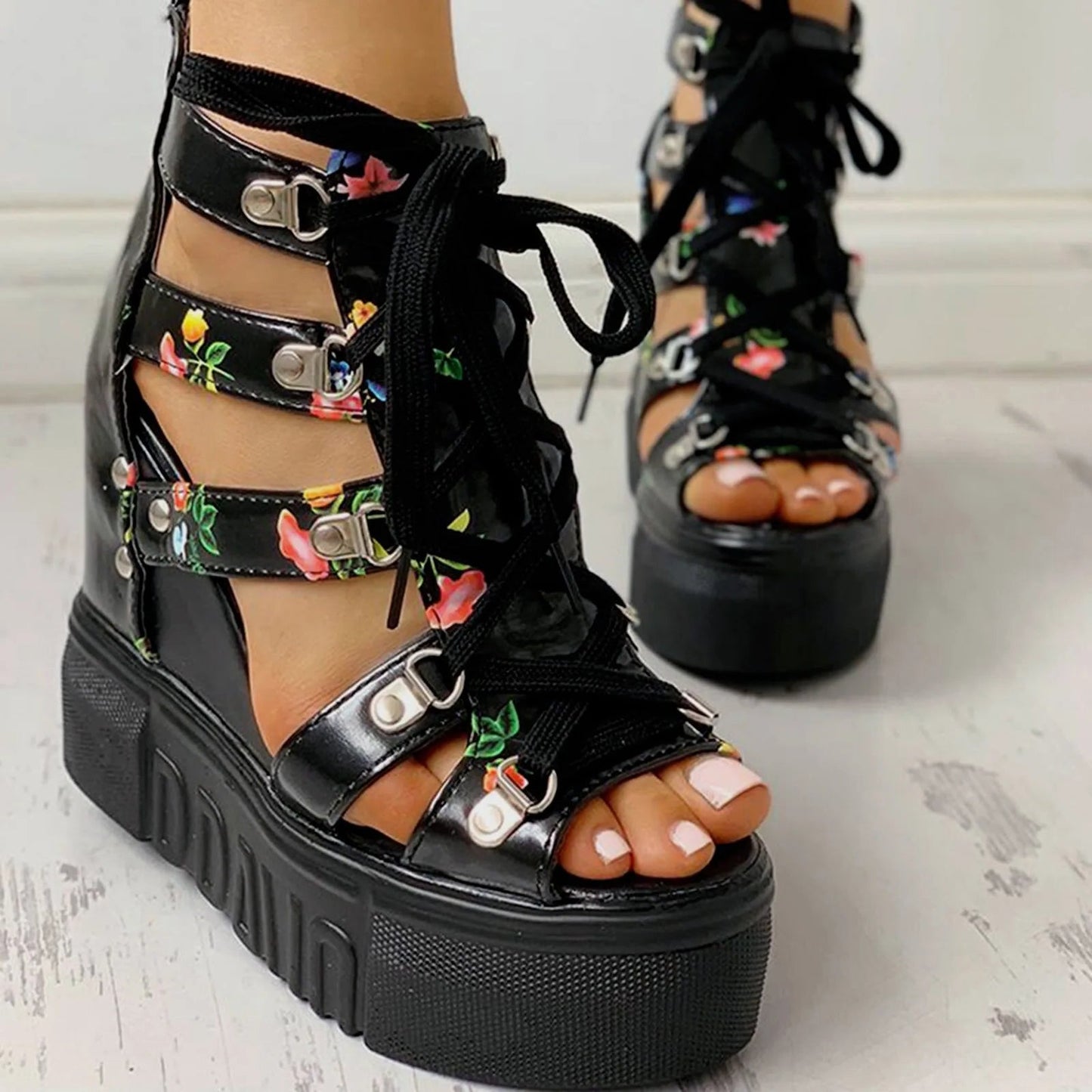Funki Findz | Shoes | Women's Strappy Platform Wedge Shoes