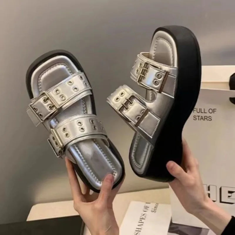 Funki Findz | Shoes | Women's Gothic Punk Low Wedge Slides