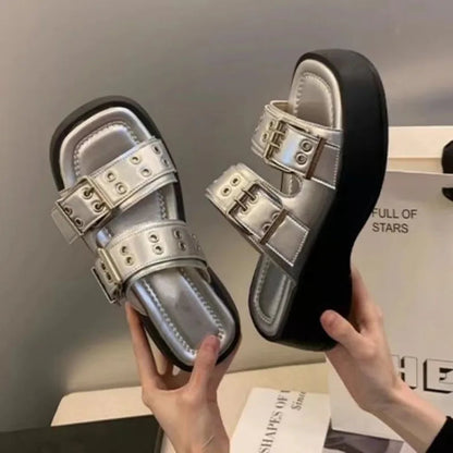 Funki Findz | Shoes | Women's Gothic Punk Low Wedge Slides