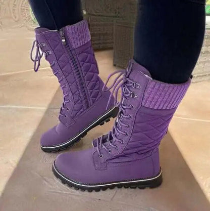 Funki Findz | Boots | Women's Plush Mid-Calf Lace Up Flat Boots