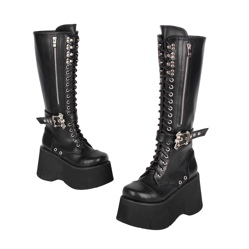 Funki Findz | Boots | Women's Goth Zip Buckle Motorcycle Boot