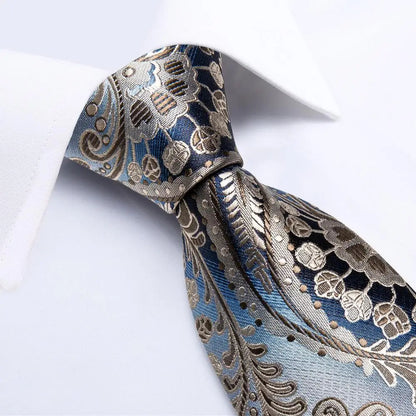 Funki Findz | Neckties | Men's Formal 3pcs Blue Paisley Tie Set
