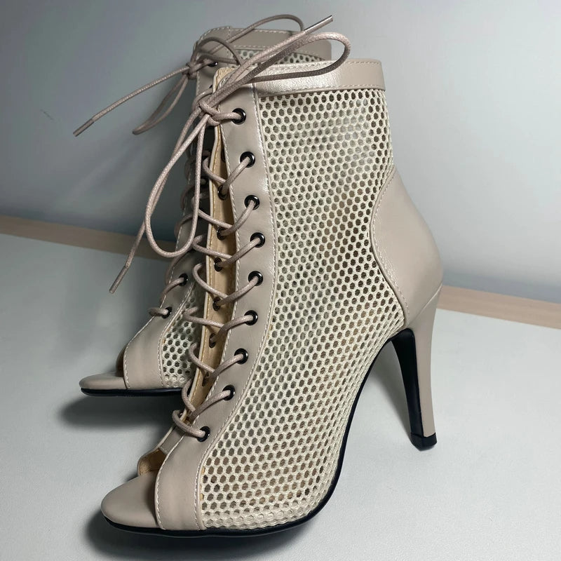 Funki Findz | Boots | Women's Mesh Peep Toe Stiletto Booties