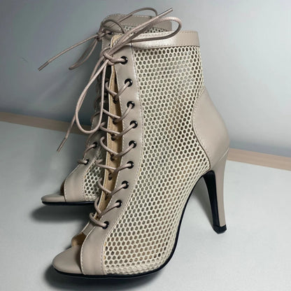 Funki Findz | Boots | Women's Mesh Peep Toe Stiletto Booties