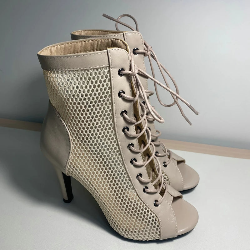 Funki Findz | Boots | Women's Mesh Peep Toe Stiletto Booties
