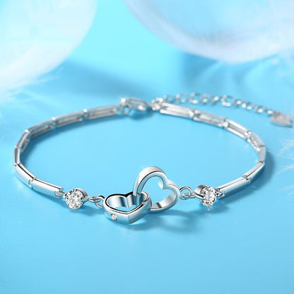 Funki Findz | Bracelets | Women's Double Heart Silver Bracelet