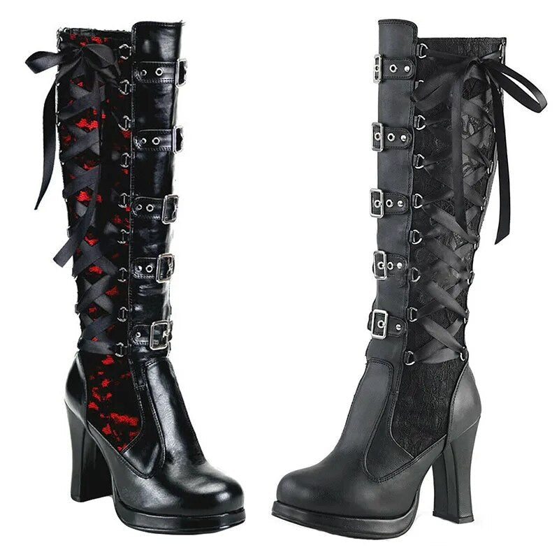 Funki Findz | Boots | Women's Ribbon Lace Up Platform Boots