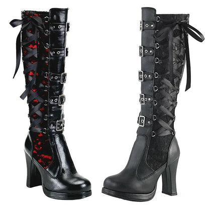 Funki Findz | Boots | Women's Ribbon Lace Up Platform Boots