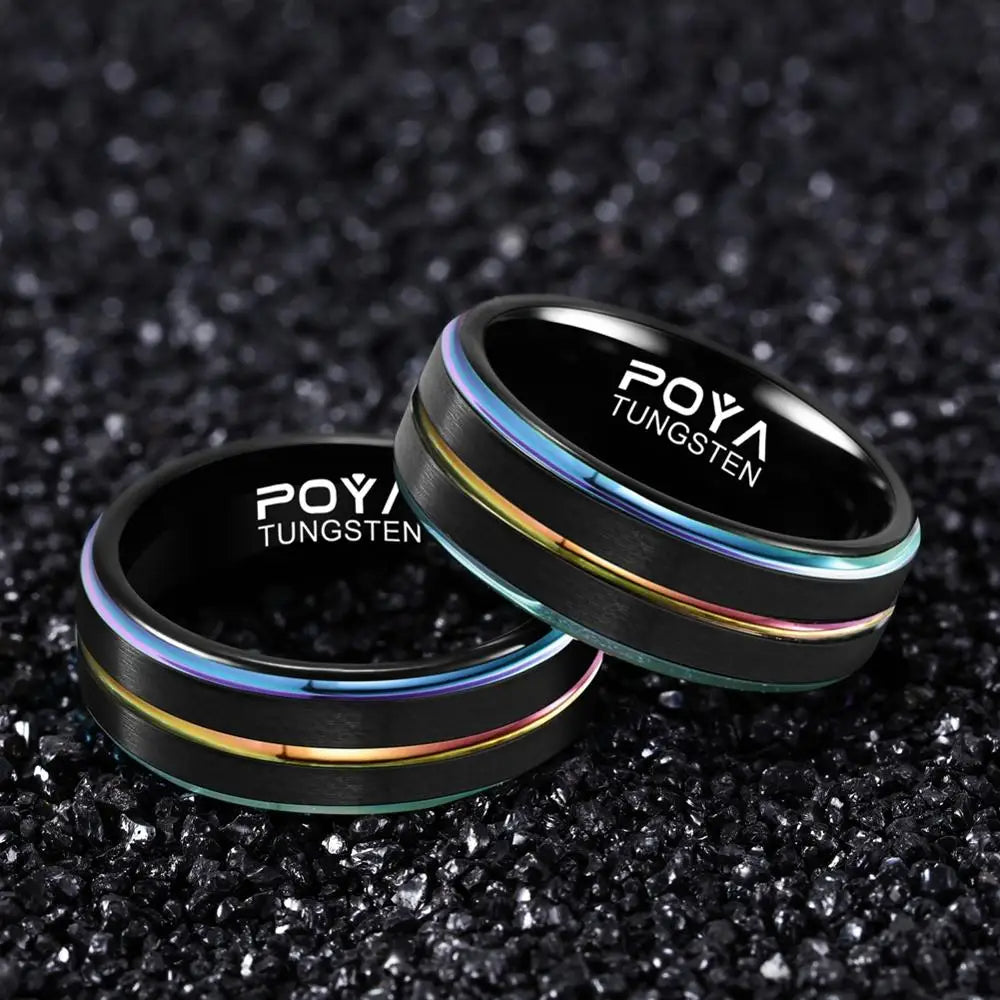 Funki Findz | Rings | Unisex Black Steel Rainbow Wedding Rings