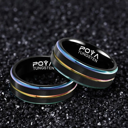 Funki Findz | Rings | Unisex Black Steel Rainbow Wedding Rings