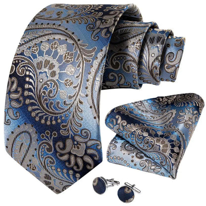 Funki Findz | Neckties | Men's Formal 3pcs Blue Paisley Tie Set
