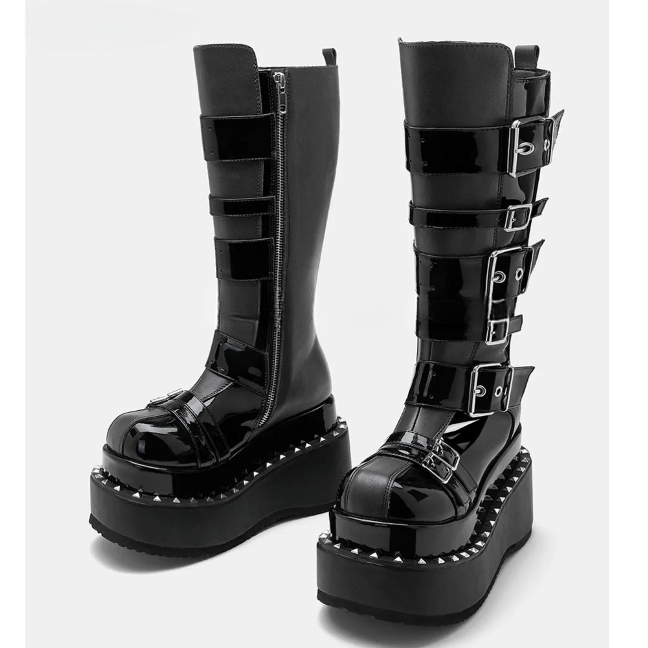 Funki Findz | Boots | Women's Gothic Buckle Strap Leather Boots