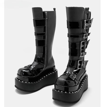 Funki Findz | Boots | Women's Gothic Buckle Strap Leather Boots