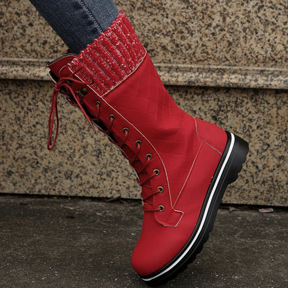 Funki Findz | Boots | Women's Plush Mid-Calf Lace Up Flat Boots