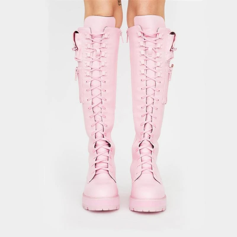 Funki Findz | Boots | Women's Knee High Goth Zip Pouch Boots