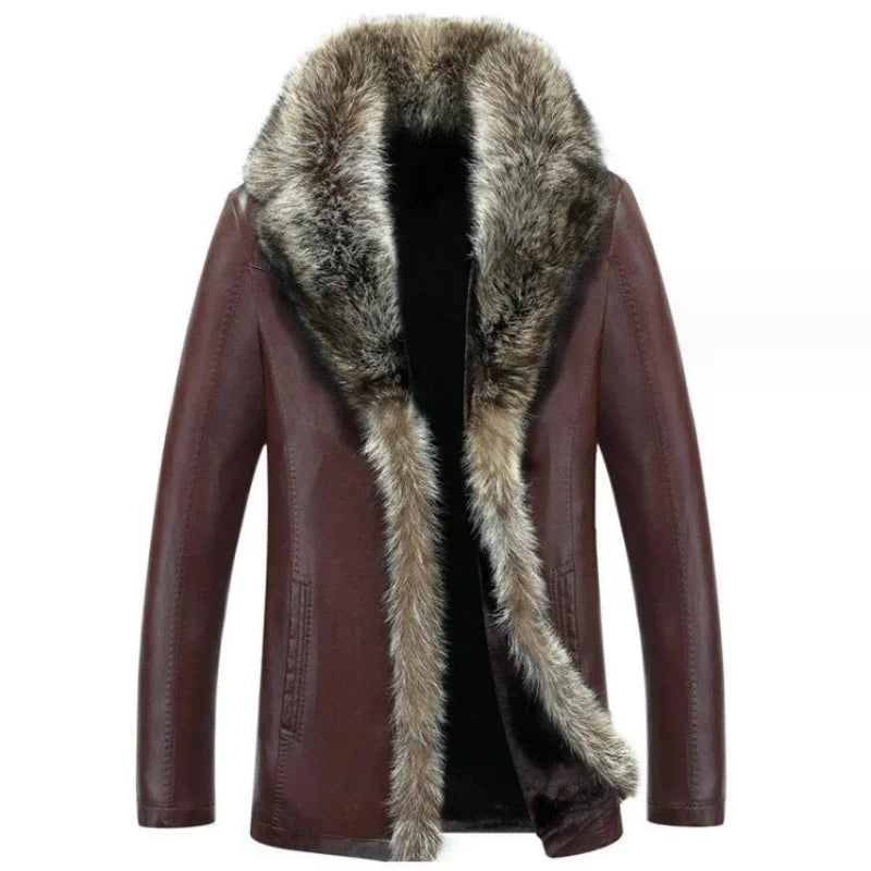 Funki Findz | Jackets | Men's Real Leather Warm Fur Collar Coat