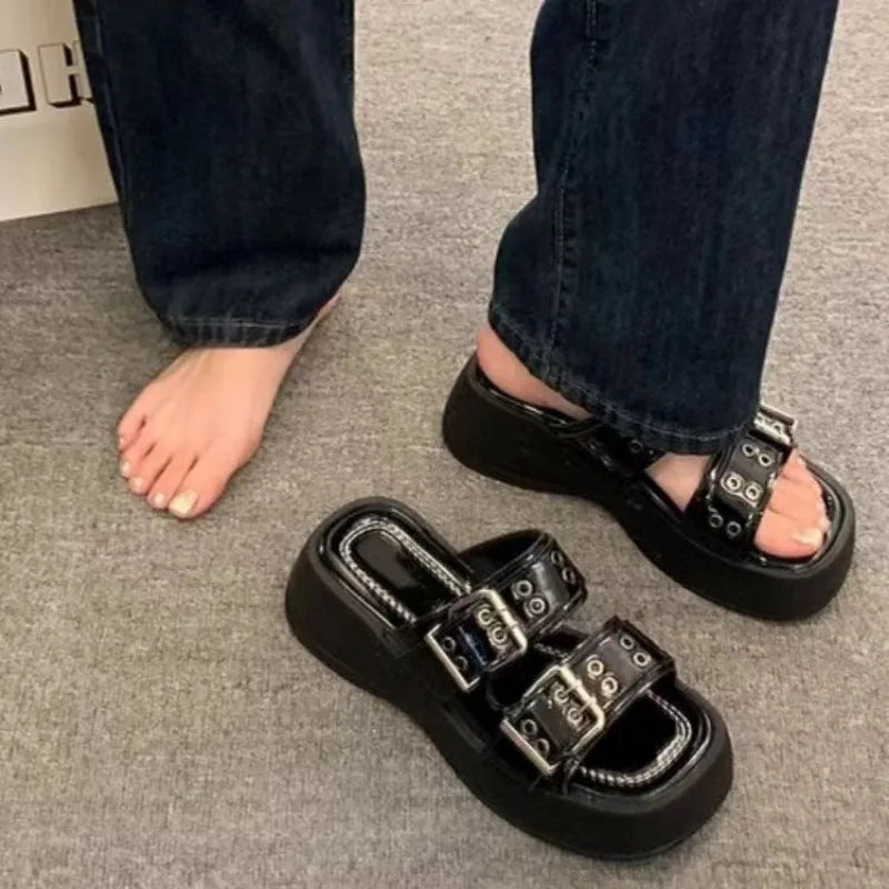 Funki Findz | Shoes | Women's Gothic Punk Low Wedge Slides
