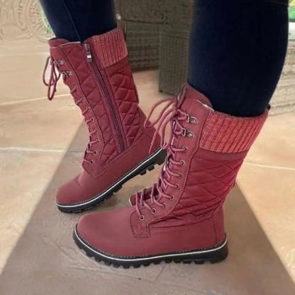 Funki Findz | Boots | Women's Plush Mid-Calf Lace Up Flat Boots