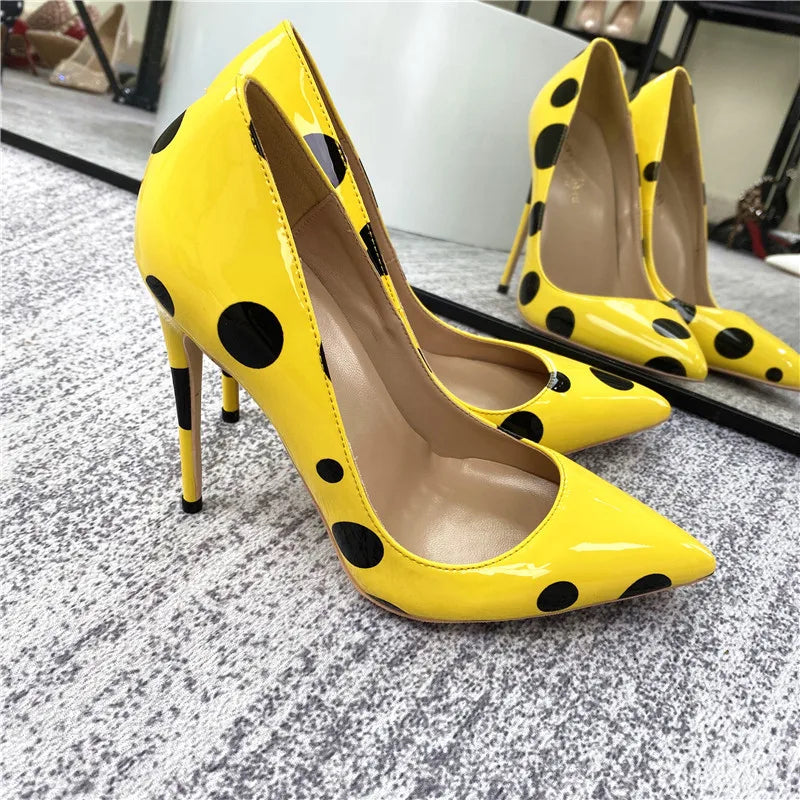 Funki Findz | Shoes | Women's Yellow Black Polka Dot Heels