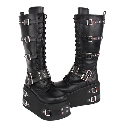 Funki Findz | Boots | Women's Gothic Buckle Rivet Wedge Boots