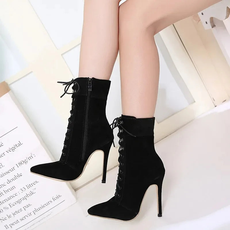 Funki Findz | Boots | Women's Suede High Stiletto Ankle Boots