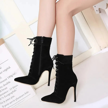 Funki Findz | Boots | Women's Suede High Stiletto Ankle Boots