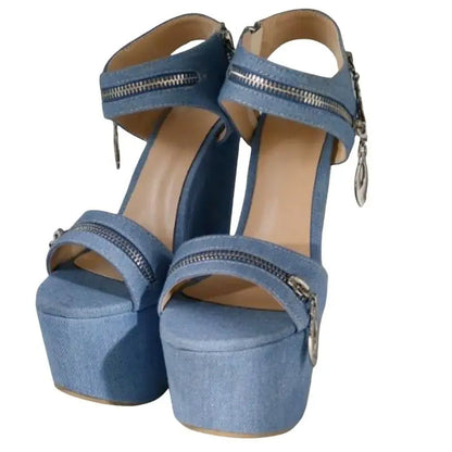Funki Findz | Shoes | Women's Denim Zipper Plaform Sandals