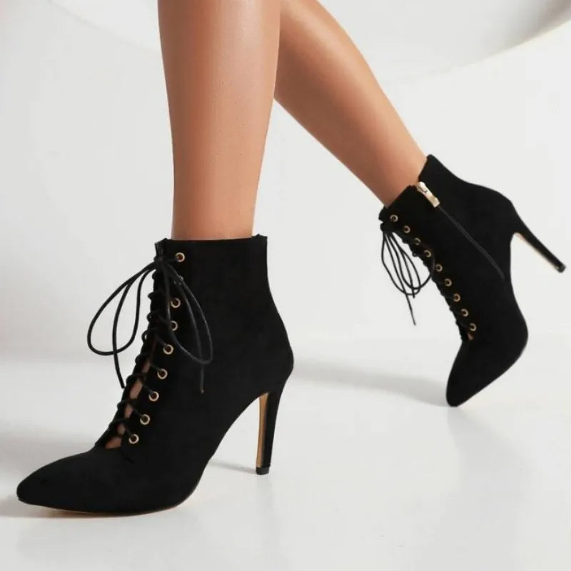 Funki Findz | Boots | Women's Suede Lace Up Stiletto Short Boot