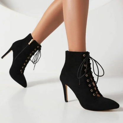 Funki Findz | Boots | Women's Suede Lace Up Stiletto Short Boot