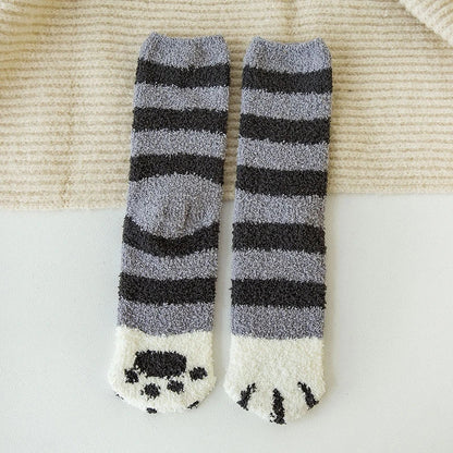 Funki Findz | Socks | Unisex Fuzzy Warm Paw Print Socks 6 Pcs