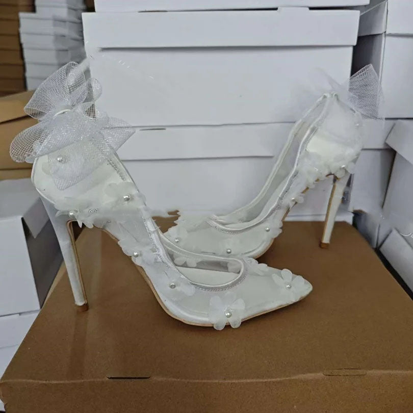 Funki Findz | Shoes | Women's Bow Knot Mesh Bridal Stilettos