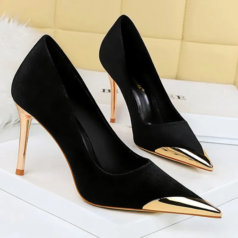 Funki Findz | Shoes | Women's Velvet Stilettos Metal Toe Heel