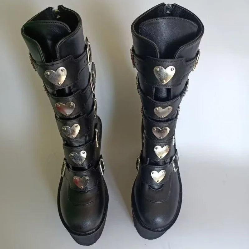 Funki Findz | Boots | Women's High Chunky Wedge Buckle Boots