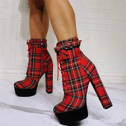 Funki Findz | Boots | Women's High Plaid Platform Ankle Boots