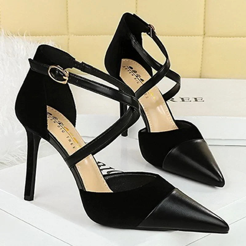 Funki Findz | Shoes | Women's Cross Strap Faux Suede Stilettos
