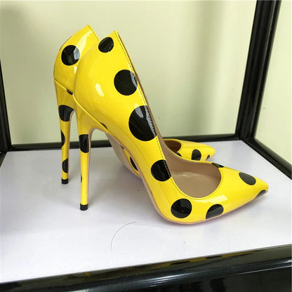 Funki Findz | Shoes | Women's Yellow Black Polka Dot Heels