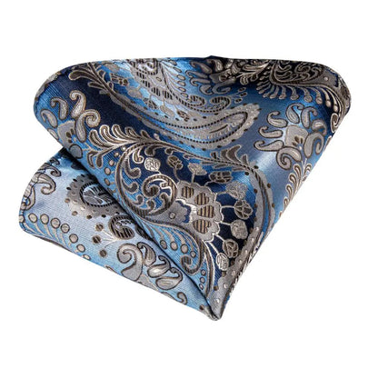 Funki Findz | Neckties | Men's Formal 3pcs Blue Paisley Tie Set