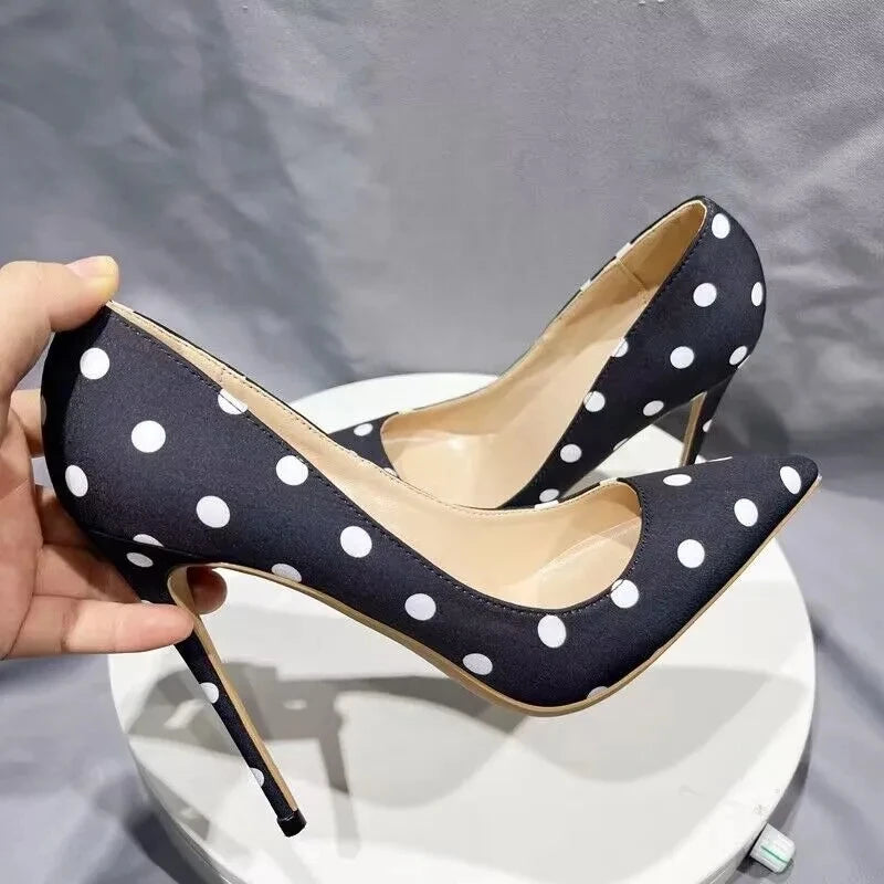 Funki Findz | Shoes | Women's Silk Polka Dot Pointed Toe Heels