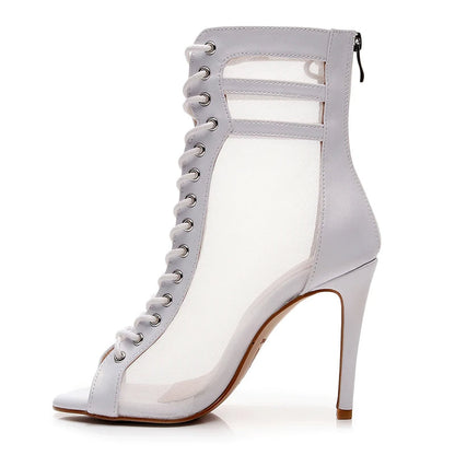 Funki Findz | Boots | Women's Fine Mesh Peep Toe Stiletto Boots