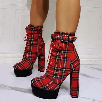 Funki Findz | Boots | Women's High Plaid Platform Ankle Boots