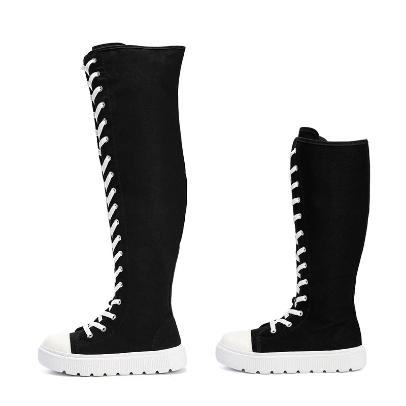 Funki Findz | Boots | Women's Over Knee Lace Up Canvas Boots