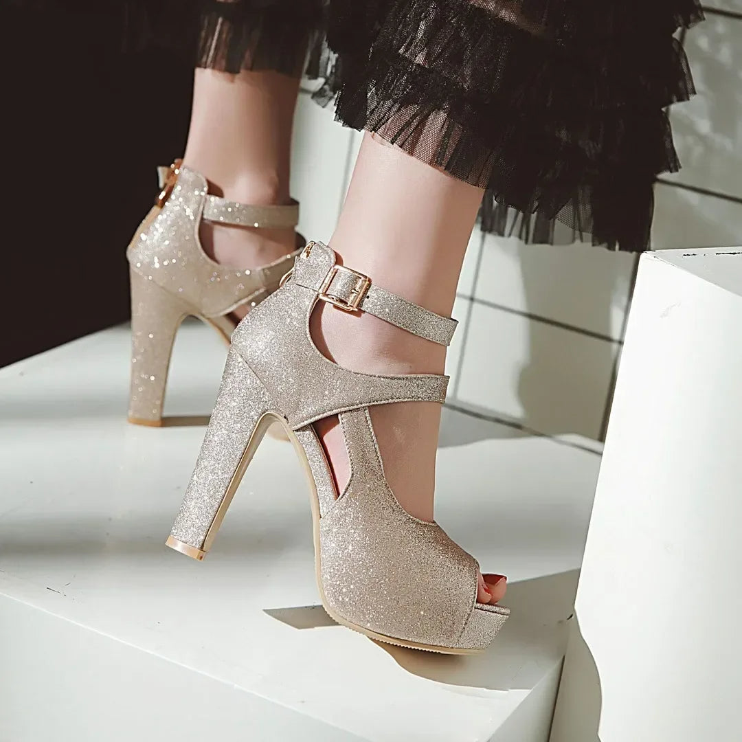 Funki Findz | Shoes | Women's Sequin Peep Toe Platform Sandal