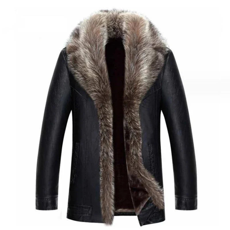 Funki Findz | Jackets | Men's Real Leather Warm Fur Collar Coat