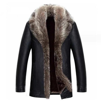 Funki Findz | Jackets | Men's Real Leather Warm Fur Collar Coat