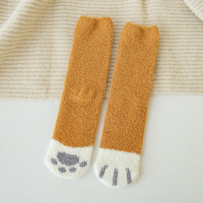 Funki Findz | Socks | Unisex Fuzzy Warm Paw Print Socks 6 Pcs