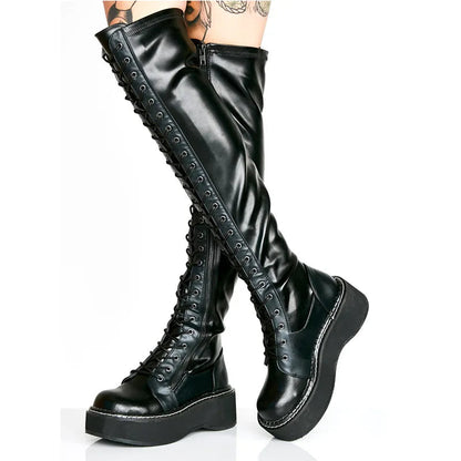 Funki Findz | Boots | Women's Over Knee Lace Up Platform Boot