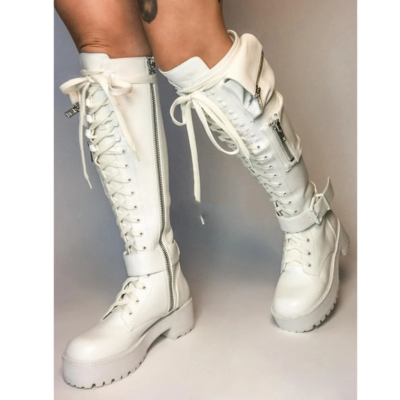 Funki Findz | Boots | Women's Knee High Goth Zip Pouch Boots
