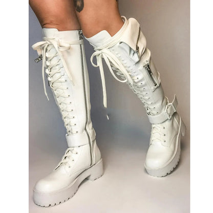 Funki Findz | Boots | Women's Knee High Goth Zip Pouch Boots