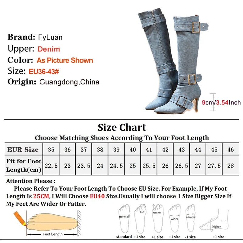 Funki Findz | Boots | Women's Denim Buckle Strap Stiletto Boots