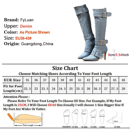 Funki Findz | Boots | Women's Denim Buckle Strap Stiletto Boots